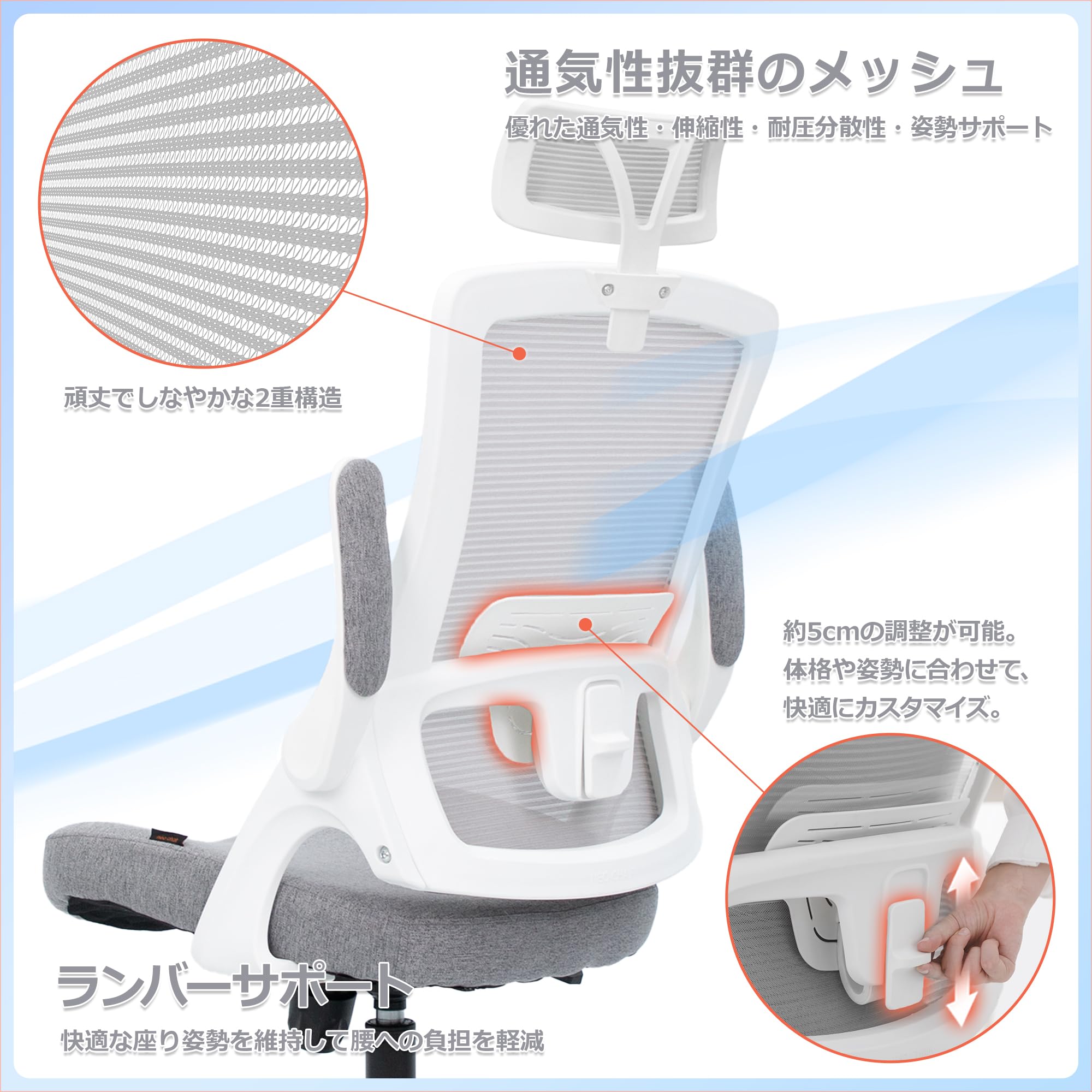 グレー メッシュ デスクチェア 3Dヘッドレスト Amazon | 【3Dで支える2重メッシュ】 NEOCHAIR オフィスチェア